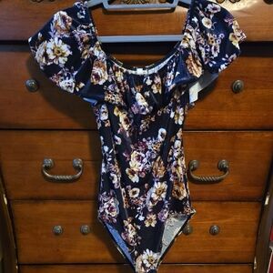 Eyeshadow Floral Ruffle Jumpsuit - Black and Purple